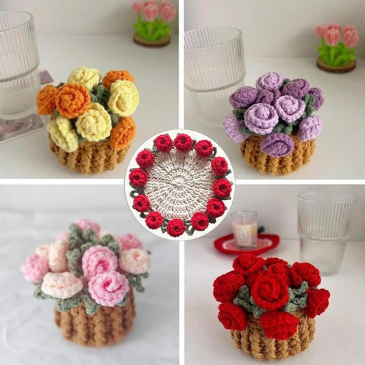 Coasters - Mini Basket Included - Floral Coasters - Vintage Rose Design - Suitable for coffee tables, weddings, housewarming parties, birthdays, etc.（Pink）
