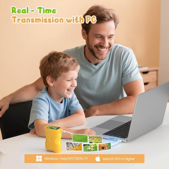 1000x Digital Children's Microscope - With 2 Inch IPS Screen & 8 LED Lights - Handy & Easy to Use for Nature Research - Yellow