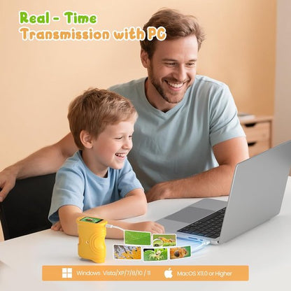 1000x Digital Children's Microscope - With 2 Inch IPS Screen & 8 LED Lights - Handy & Easy to Use for Nature Research - Yellow