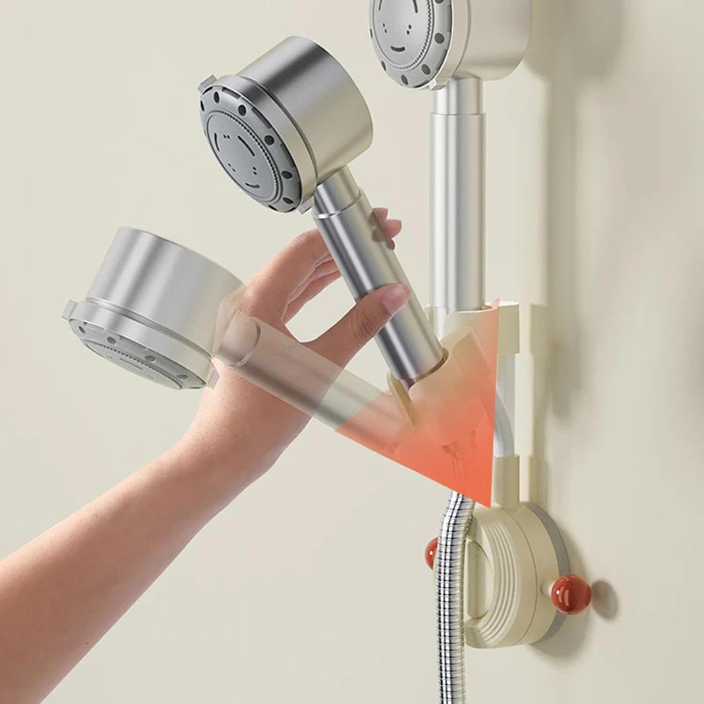 Adjustable Vacuum Suction Shower Head Holder with Hook, No-Drill Handheld Shower Bracket for Smooth Bathroom Walls, Beige