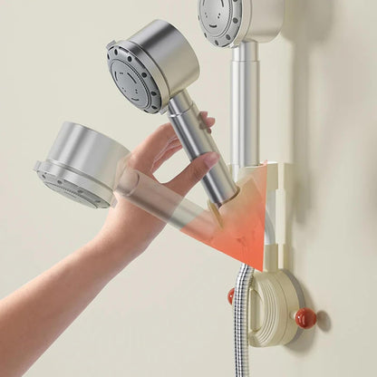 Adjustable Vacuum Suction Shower Head Holder with Hook, No-Drill Handheld Shower Bracket for Smooth Bathroom Walls, Beige