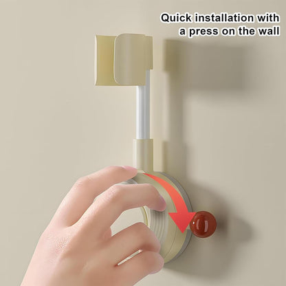 Adjustable Vacuum Suction Shower Head Holder with Hook, No-Drill Handheld Shower Bracket for Smooth Bathroom Walls, Beige