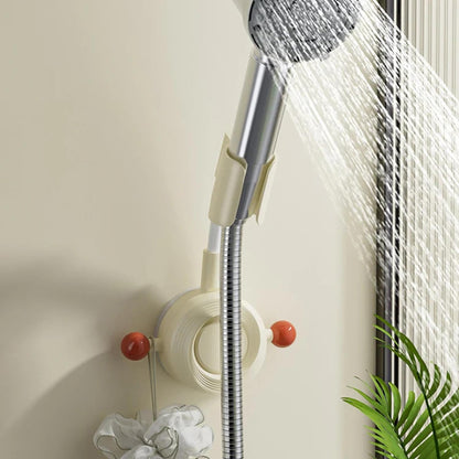Adjustable Vacuum Suction Shower Head Holder with Hook, No-Drill Handheld Shower Bracket for Smooth Bathroom Walls, Beige