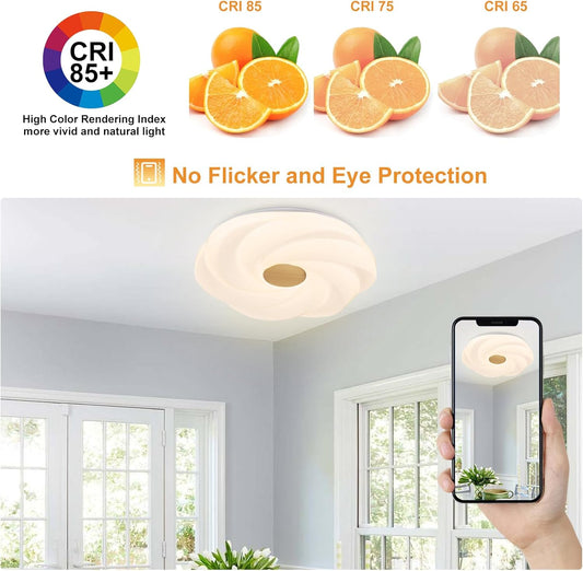 LED recessed ceiling light, 48W dimmable flower shape ceiling lamp, 14.8 inch 3 CCT, close to the ceiling, suitable for bedroom, hallway, living room,