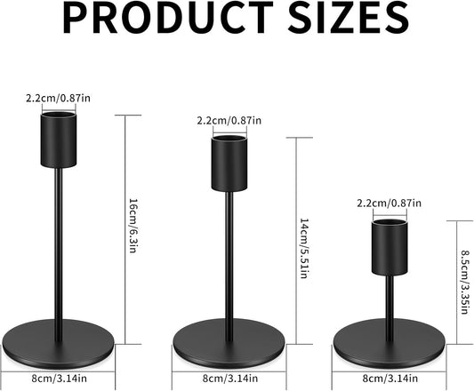 Candle Holders - 3 Pieces Black Metal Candlesticks - For Tapered Candles - Vintage Design - For Table and Party Decoration
