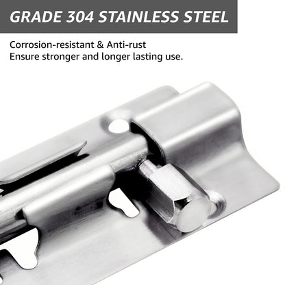 Door Latch - Sliding Latch Made of Stainless Steel 304 with Screws - Suitable for Bathrooms, Bedrooms, Sheds and Garden Toilets - 4" (97mm)
