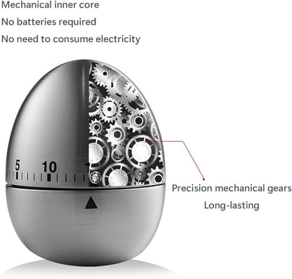 Egg Timer - Kitchen Timer - Analogue Kitchen Timer - Mechanical Kitchen Timer - Timer - Egg - Stainless Steel