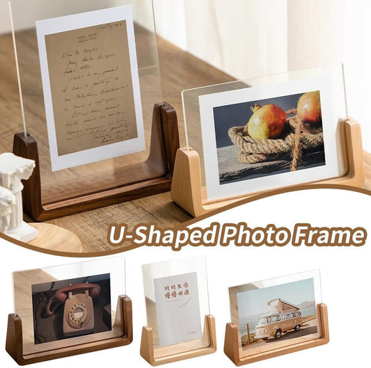 Photo Frame - Solid Wood Photo Frame - Acrylic - Table Decoration - Creative Gift Ornaments - U-Shaped Photo Frame - 178*127mm