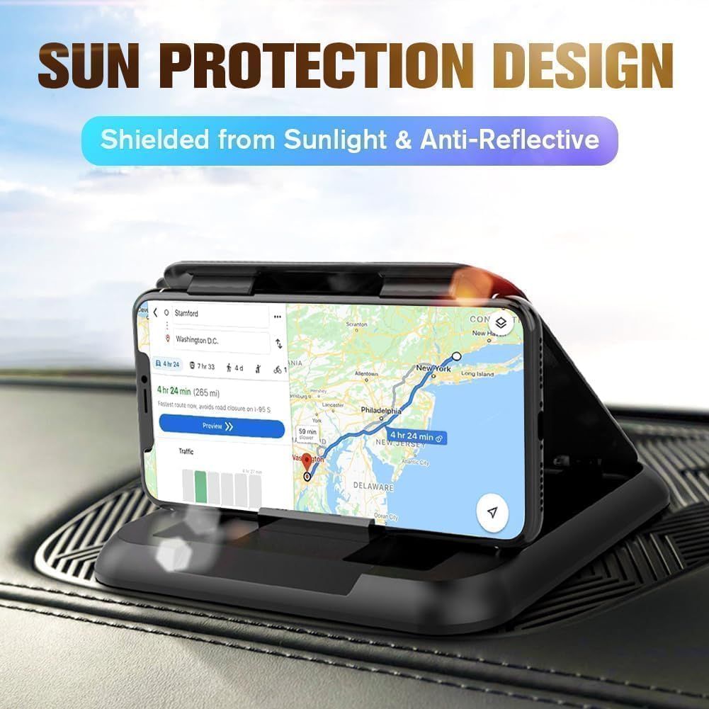 Universal Car Phone Holder, Non-Slip Silicone Dashboard Mount for Smartphones, GPS Devices and Hands-Free Navigation, Black