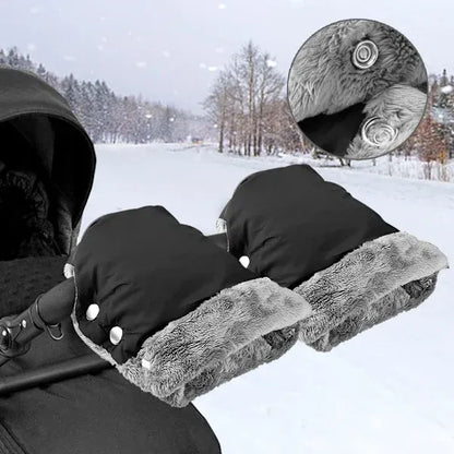 Warm Fleece Lined Stroller Gloves with Waterproof Oxford Outer, Universal Size with Snap Button Design for Easy Attachment to Stroller Handlebars for Winter Walks