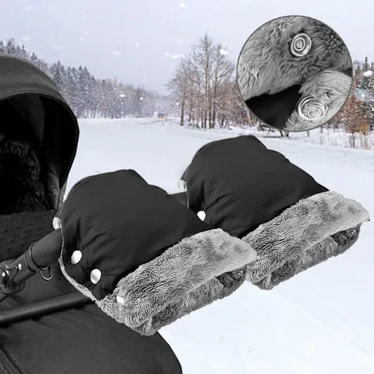 Warm Fleece Lined Stroller Gloves with Waterproof Oxford Outer, Universal Size with Snap Button Design for Easy Attachment to Stroller Handlebars for Winter Walks