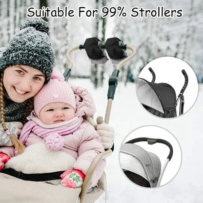 Warm Fleece Lined Stroller Gloves with Waterproof Oxford Outer, Universal Size with Snap Button Design for Easy Attachment to Stroller Handlebars for Winter Walks