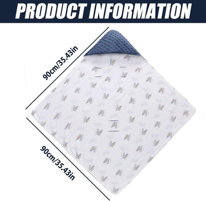 Baby Blanket, Double-Sided Pure Cotton Swaddle Blanket for Strollers, Car Seats and Prams, Three-Point Harness Opening, 90 x 90 cm, Blue and White