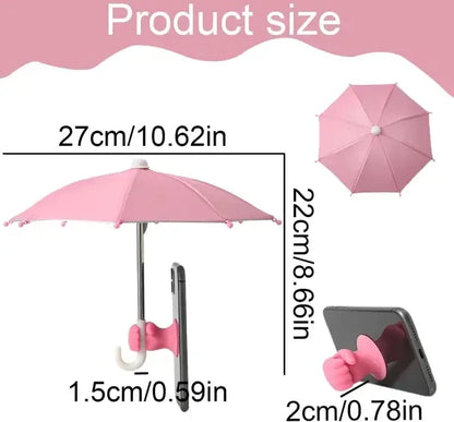 Mini Phone Umbrella with Suction Cup, UV and Rain Shield for Smartphones and Small Tablets for Outdoor Travel, Pink
