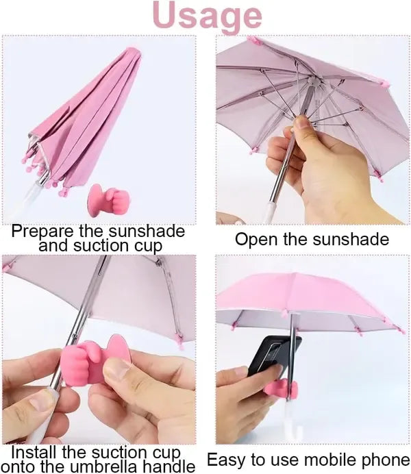 Mini Phone Umbrella with Suction Cup, UV and Rain Shield for Smartphones and Small Tablets for Outdoor Travel, Pink