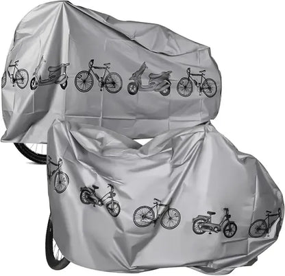 2 Pack PEVA Bicycle Covers with Waterproof Dust Protection and Velcro Straps for Outdoor or Garage Storage, Silver, 200 x 100 cm