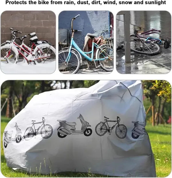 2 Pack PEVA Bicycle Covers with Waterproof Dust Protection and Velcro Straps for Outdoor or Garage Storage, Silver, 200 x 100 cm