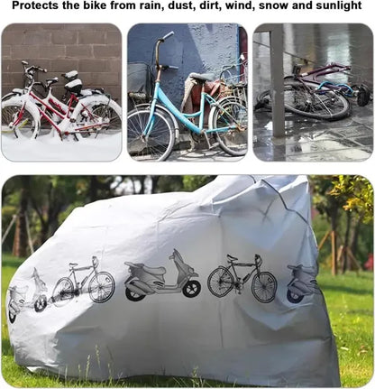 2 Pack PEVA Bicycle Covers with Waterproof Dust Protection and Velcro Straps for Outdoor or Garage Storage, Silver, 200 x 100 cm