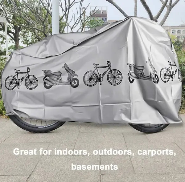2 Pack PEVA Bicycle Covers with Waterproof Dust Protection and Velcro Straps for Outdoor or Garage Storage, Silver, 200 x 100 cm