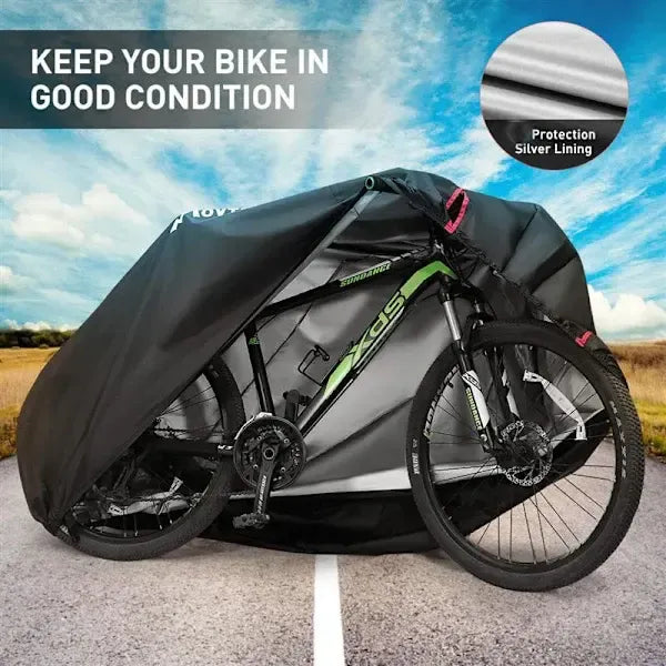 Waterproof 210D Oxford Bike Cover with UV Protection and Lock Hole for Outdoor Bicycle Storage, Black, 180 x 60 x 90 cm