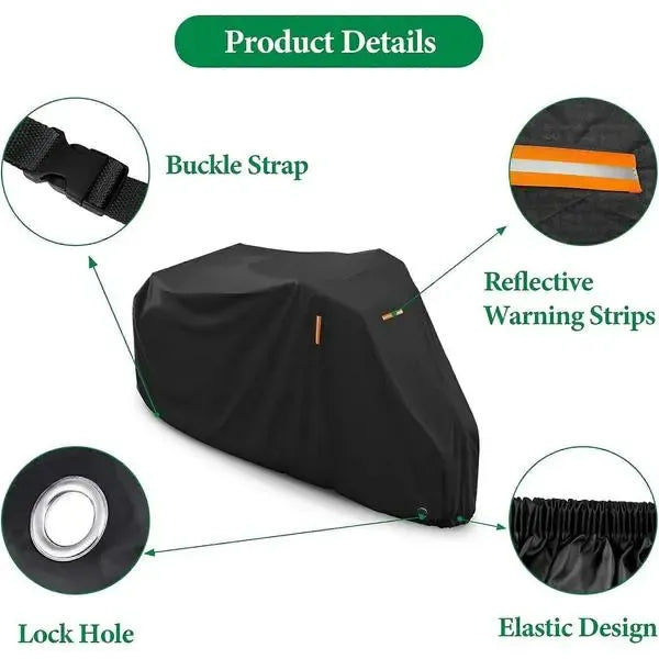 Waterproof 420D Oxford Adult Tricycle Cover with PU Coating and Reflective Strips for Outdoor Storage, Black, 190 x 76 x 112 cm
