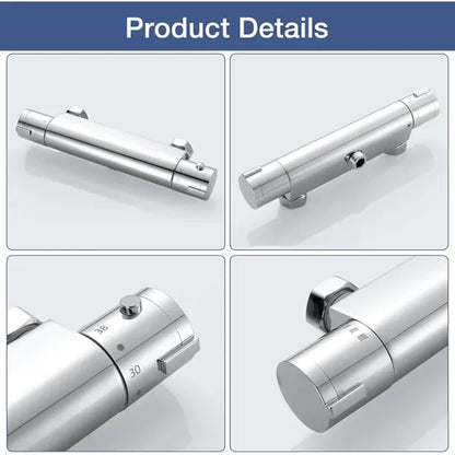 Wall-mounted thermostatic shower mixer with 38 degree C anti-scalding safety lockout, solid brass material, Chrome Finish