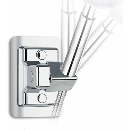 360 Degree Rotation Adjustable Shower Head Holder, Wall Mount No Drilling, Universal Shower Bracket, Compatible with Most Shower Heads, Chrome Finish