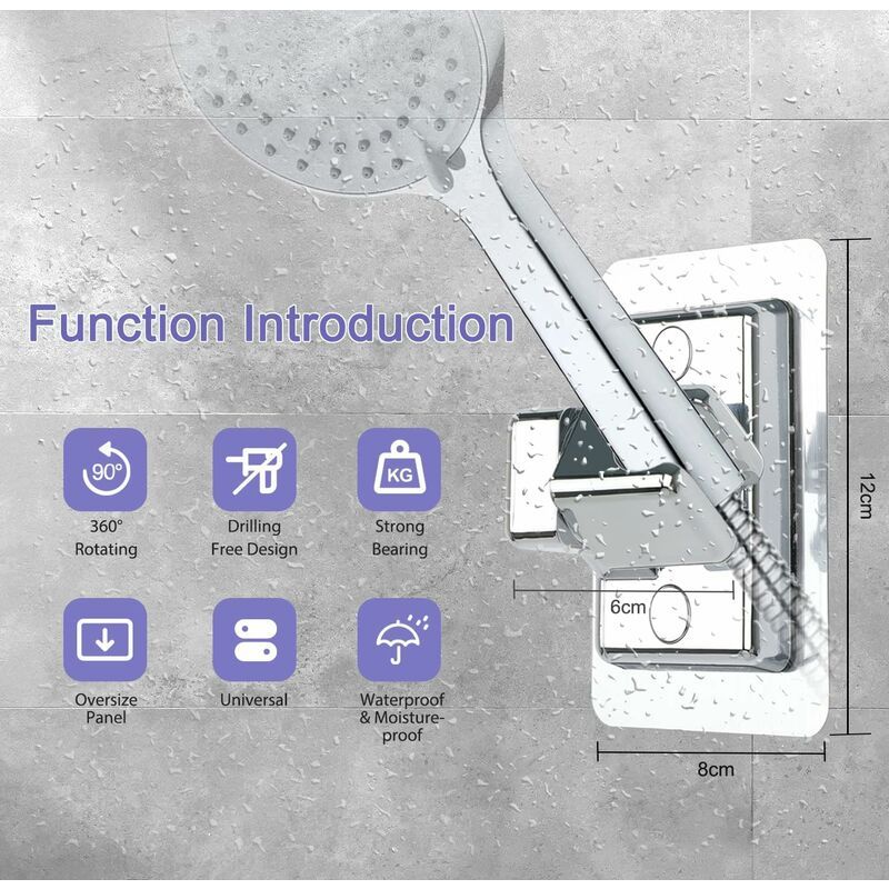 360 Degree Rotation Adjustable Shower Head Holder, Wall Mount No Drilling, Universal Shower Bracket, Compatible with Most Shower Heads, Chrome Finish