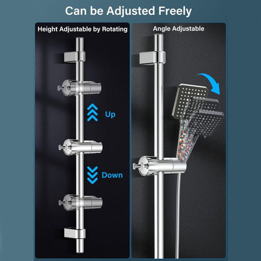 Adjustable Shower Holder with 2 Hooks for 16-27 mm Shower Rod Fit Shower Rail Wall Mounted Hand Shower Holder, 360 Degree Rotation, Chrome Finish
