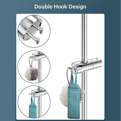 Adjustable Shower Holder with 2 Hooks for 16-27 mm Shower Rod Fit Shower Rail Wall Mounted Hand Shower Holder, 360 Degree Rotation, Chrome Finish