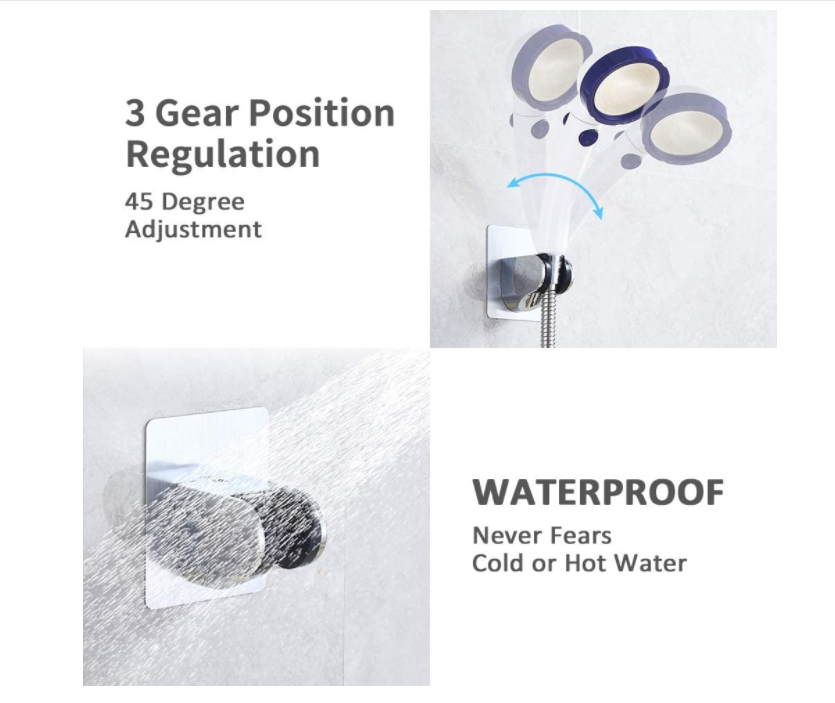 Strong Adhesive and Waterproof Shower Head Holder, Adjustable Handheld Shower Holder Wall Mounted Shower Bracket, ABS material