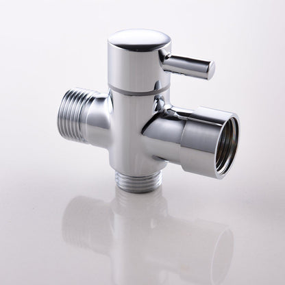 3-way T-connector with shut-off valve for bathroom, 7 x 7 Overall Size, 1 x 3 Overall Size, leak-resistant use, Silver Finish