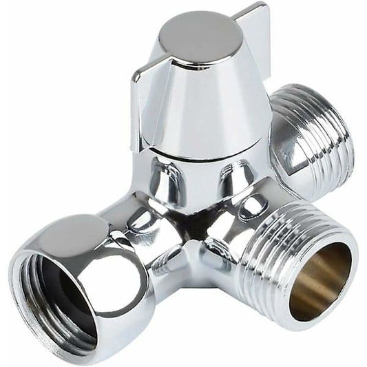 Solid Brass 3-way valve, 3-way diverter valve, 3-way shower valve, G1/2\" T-adapter valve, for shower, hand shower and diverter shower, Silver Finish