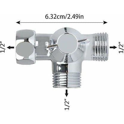 Solid Brass 3-way valve, 3-way diverter valve, 3-way shower valve, G1/2\" T-adapter valve, for shower, hand shower and diverter shower, Silver Finish