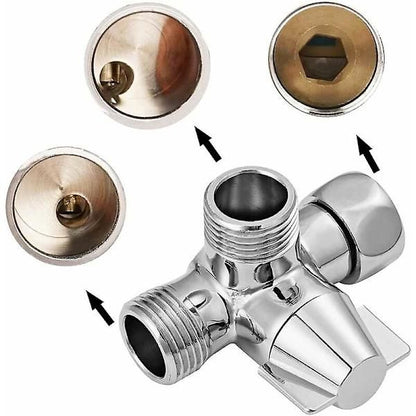 Solid Brass 3-way valve, 3-way diverter valve, 3-way shower valve, G1/2\" T-adapter valve, for shower, hand shower and diverter shower, Silver Finish