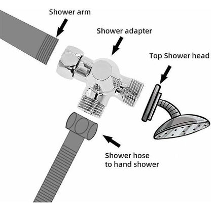 Solid Brass 3-way valve, 3-way diverter valve, 3-way shower valve, G1/2\" T-adapter valve, for shower, hand shower and diverter shower, Silver Finish