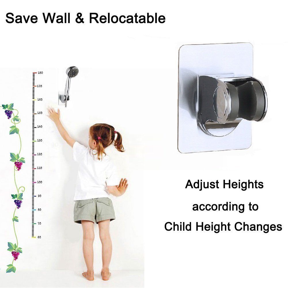 Adjustable shower head holder, self-adhesive hand shower holder with 3M sticker, reusable, durable, waterproof, bathroom wall mount, Chrome Finish