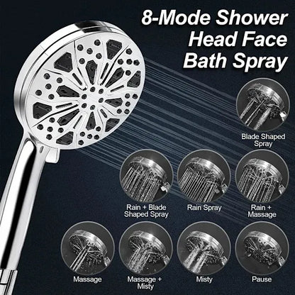 Shower Head 8+2 Functions Handheld Shower Nozzle with High Pressure Water Jet and Detachable Hose, high-pressure spray