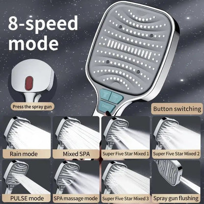 Large Panel Shower Head, 8 Adjustable Positions, Wide Water Outlet, Handheld Bathroom Shower Accessory, Chrome Finish