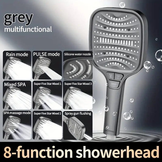 Large Panel Shower Head, 8 Adjustable Positions, Wide Water Outlet, Handheld Bathroom Shower Accessory, Chrome Finish