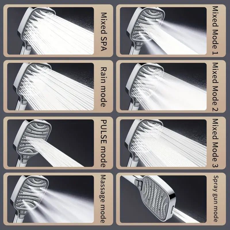 Large Panel Shower Head, 8 Adjustable Positions, Wide Water Outlet, Handheld Bathroom Shower Accessory, Chrome Finish