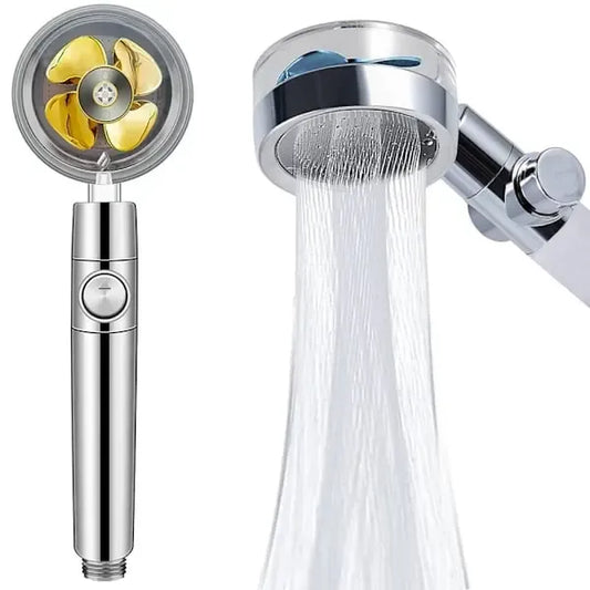 Shower Nozzle / Shower Handle- Shower Head with Turbo Fan, plastic material, 360 Degree Rotation, 26 x 8 cm Overall Size, Silver/Blue Finish Options