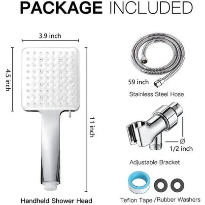 Handheld High Pressure Shower Head with 6 Spray Modes, 1.5m Shower Hose, ABS material, G1/2 Thread, Silver Finish