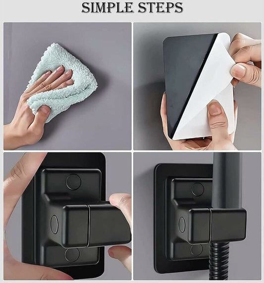 Shower Head Holder, 360 Degree Rotation Adjustable, Self-Adhesive, No Drilling, Waterproof, Universal, ABS material, Black Finish