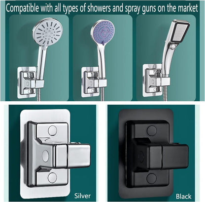 Shower Head Holder, 360 Degree Rotation Adjustable, Self-Adhesive, No Drilling, Waterproof, Universal, ABS material, Black Finish