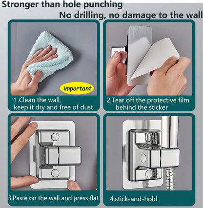 Shower Head Holder, 360 Degree Rotation Adjustable, Self-Adhesive, No Drilling, Waterproof, Universal, ABS material, Black Finish