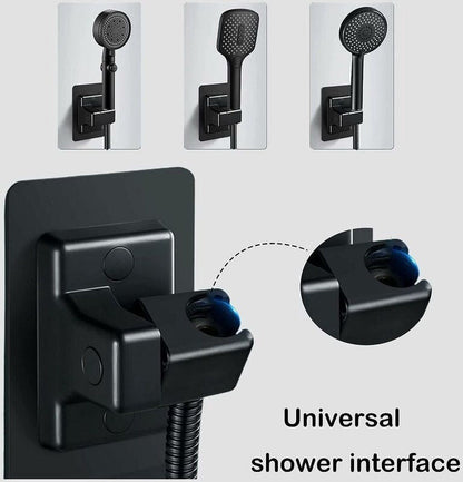 Shower Head Holder, 360 Degree Rotation Adjustable, Self-Adhesive, No Drilling, Waterproof, Universal, ABS material, Black Finish