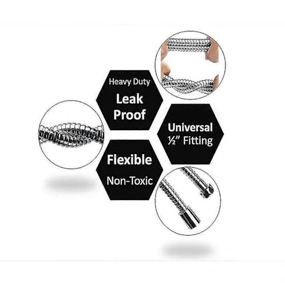 5 m Extra Long Stainless Steel Shower Hose, Solid Brass Connector, Universal Anti-Burst Design, G1/2 Thread, Chrome Finish