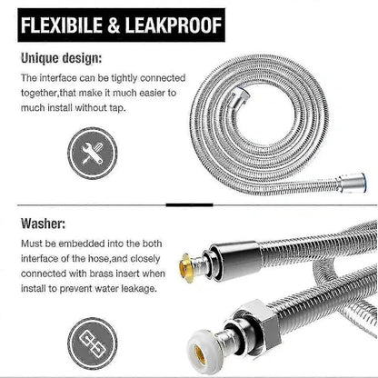 5 m Extra Long Stainless Steel Shower Hose, Solid Brass Connector, Universal Anti-Burst Design, G1/2 Thread, Chrome Finish