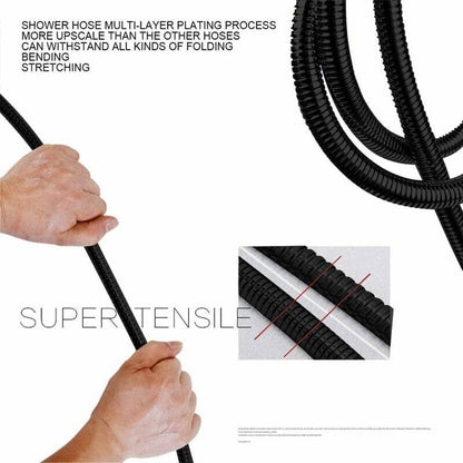Stainless Steel Shower Hose, Kink-Resistant and Explosion-Proof, Brass Fittings, G1/2 Thread, 1.5 m Hose Length, Matte Black Finish